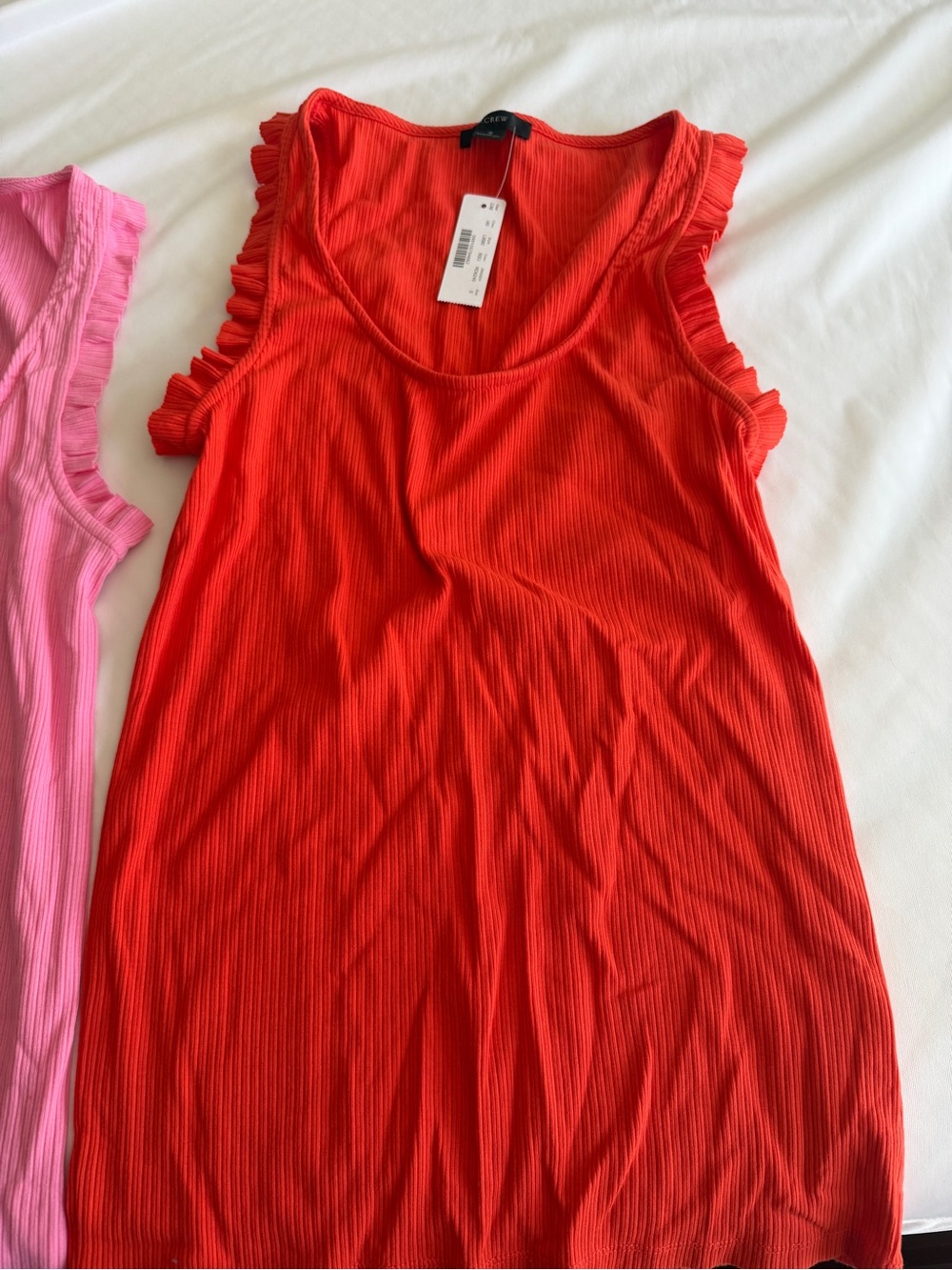 NWT J. Crew Bright Red Ribbed Tank with Ruffle Sleeves